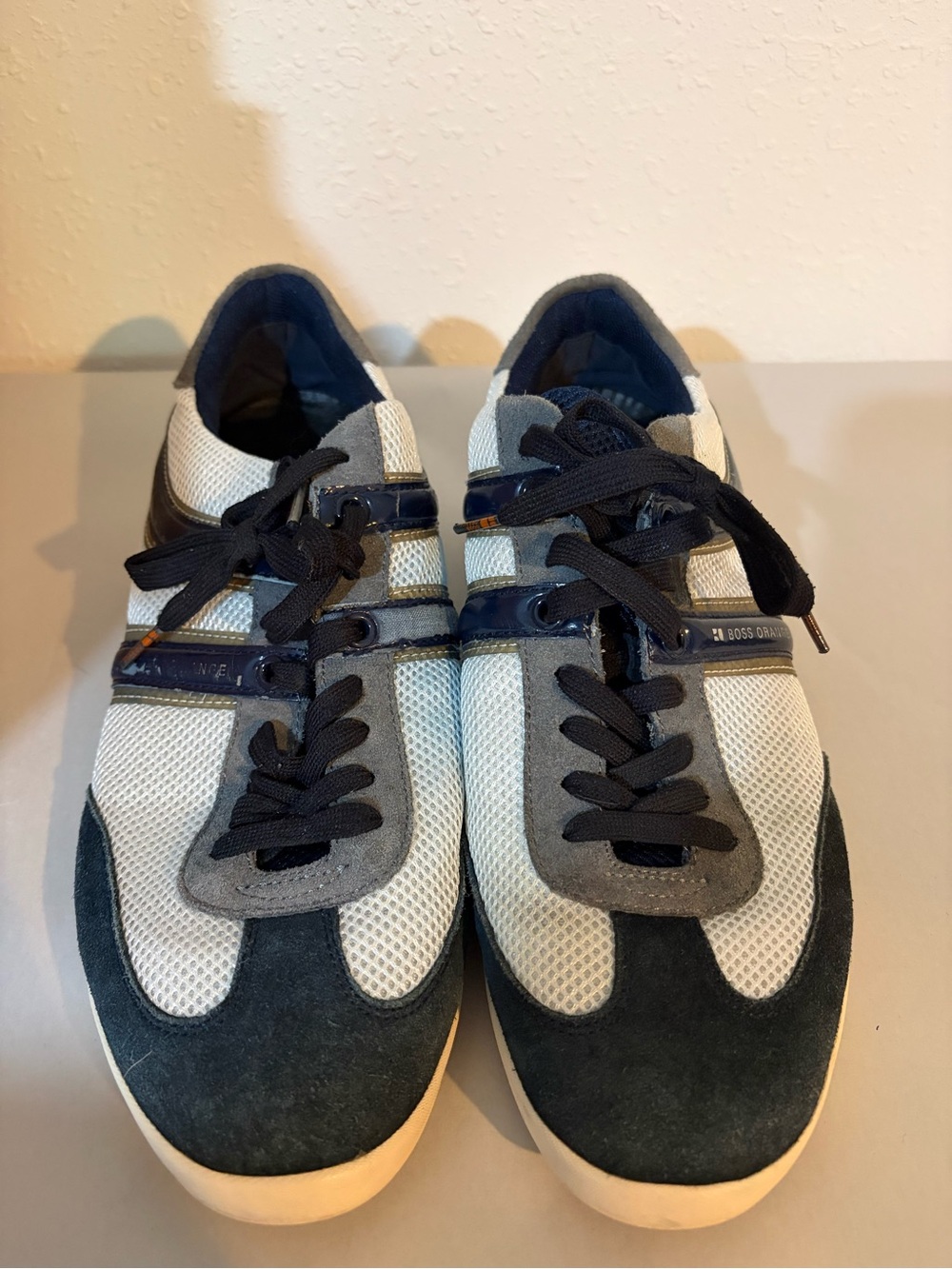 BOSS ORANGE Navy, White and Gray Mesh & Suede Sneakers